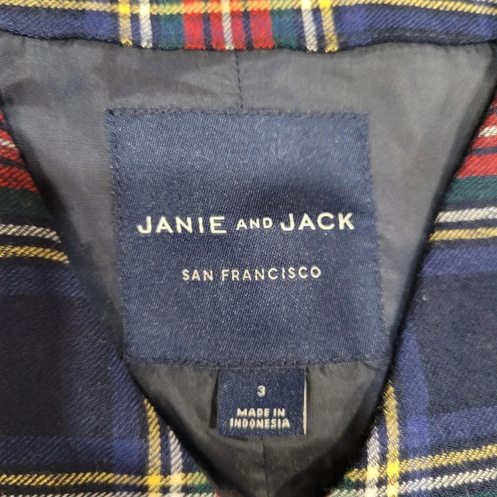 Janie and Jack Boys Navy Red Plaid 100% Wool Vest Size 3 Holiday Formal Dressy
